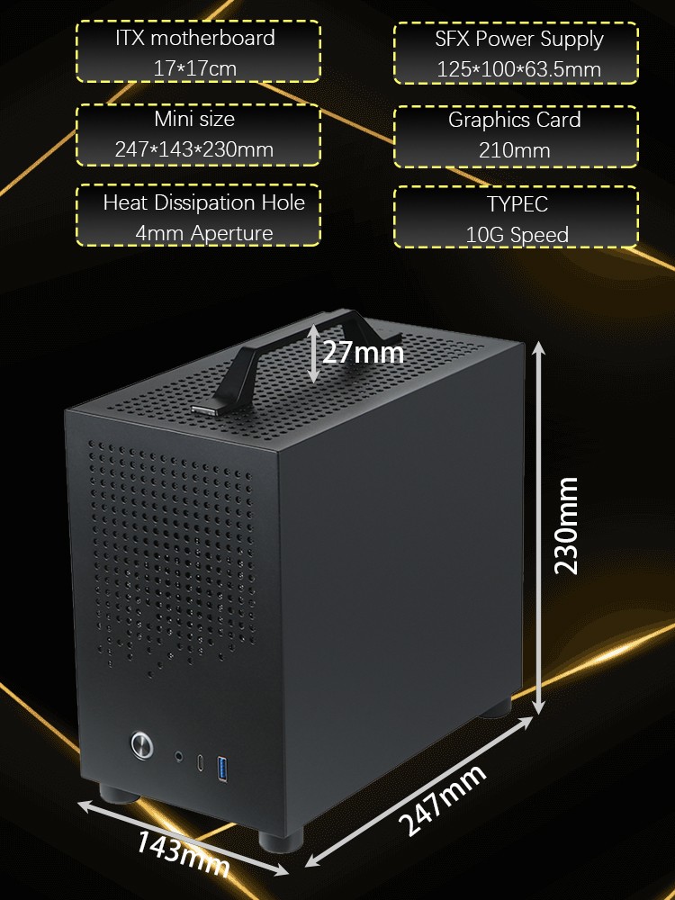 SKTC A17 Mini-ITX Case Supports SFX PSU&210mm GPU Triple Storage