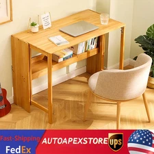 Folding Computer Desk, Modern Writing Table &Storage Shelf Home Office Work Desk