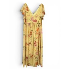 Birdy Grey Violet Yellow Floral Flutter Sleeve Maxi Dress Rococo 3X Bridesmaid