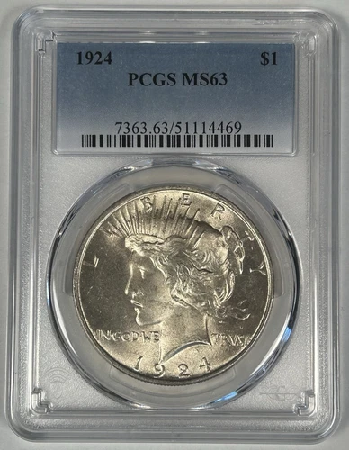 1924 Peace Silver $1 Dollar Coin PCGS MS 63