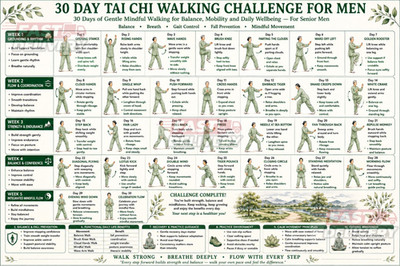 30 Day Tai Chi Walking Workout Men Balance Mobility Wall Art Poster & Canvas