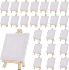 24 Pack Mini Easel Stand with Canvas, Adjustable 8 x 15cm Tabletop Display... 