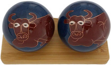Ox Baoding Balls with Bamboo Stand. Chiming Chinese Health Balls