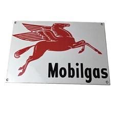 Vintage Mobil Porcelain Sign - Porcelain Pegasus Pump Gas Station Sign