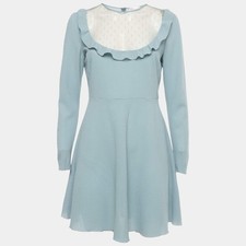 RED Valentino Blue Mesh Trim Crepe Mini Dress M