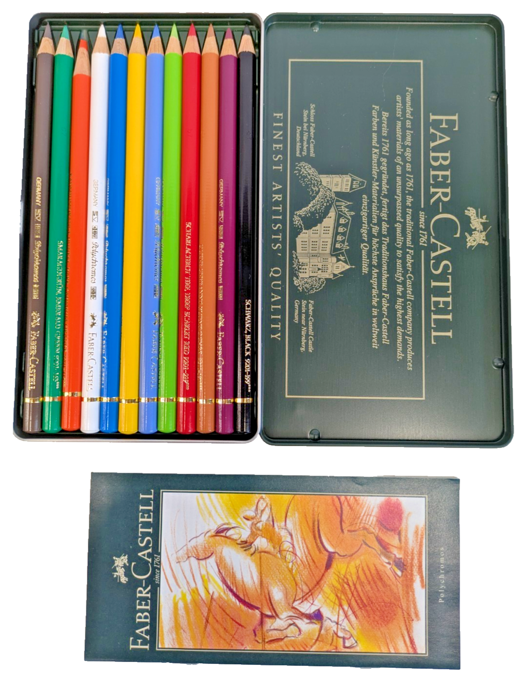 Premium Faber Castell Art & Graphic Polychromos Coloured Pencils in Tin (12pk)