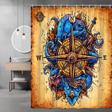 Octopus Compass Shower Curtain Nautical Graphic Print