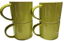 Starbucks 2012 Lime Green 14oz Coffee Tea Mug Cup Stackable set of 4