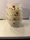 Vintage Fire King Set Of 4 Tulip Milk Glass Nesting Mixing Bowls