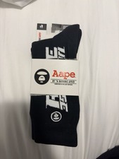 Bathing Ape Bape Logo White Crew Black Socks New Large One Size Adult
