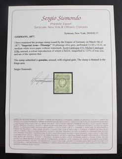 CKStamps: Germany Stamps Collection Scott#35 Mint H OG Cert Spot Thin