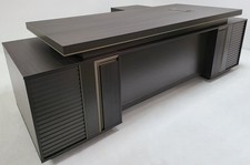 Image of Modern Grey Oak Corner Executive Office Desk Built in Storage 2400mm 240cm 2.4m
