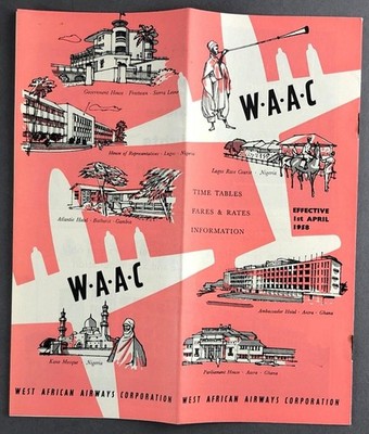 WEST AFRICAN AIRWAYS WAAC FAHRPLAN APRIL 1958 VISCOUNT STRATOCRUISER DC-3 REIHER
