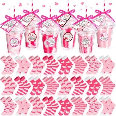  24 Pair Valentines Day Socks for Women Fuzzy Pink Red Socks Fluffy Bulk Heart