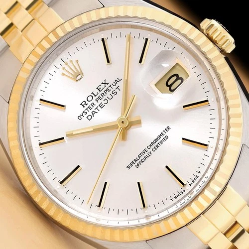 ROLEX MENS DATEJUST 16013 SILVER DIAL 18K YELLOW GOLD STAINLESS STEEL WATCH