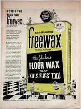 Freewax Vintage Print Ad Self-Shining Floor Wax Bug Killer 1950s