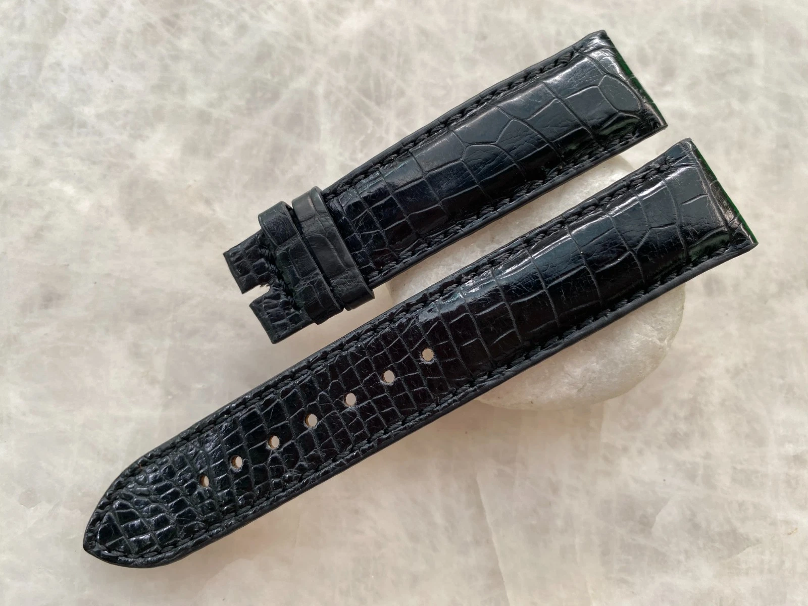 20mm/18mm Black Alligator Crocodile Print Leather Watch Strap Band