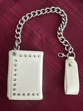 White TriFold Wallet Silver Studs Heavy Safety Chain Y2K Vtg Urban Outfitters