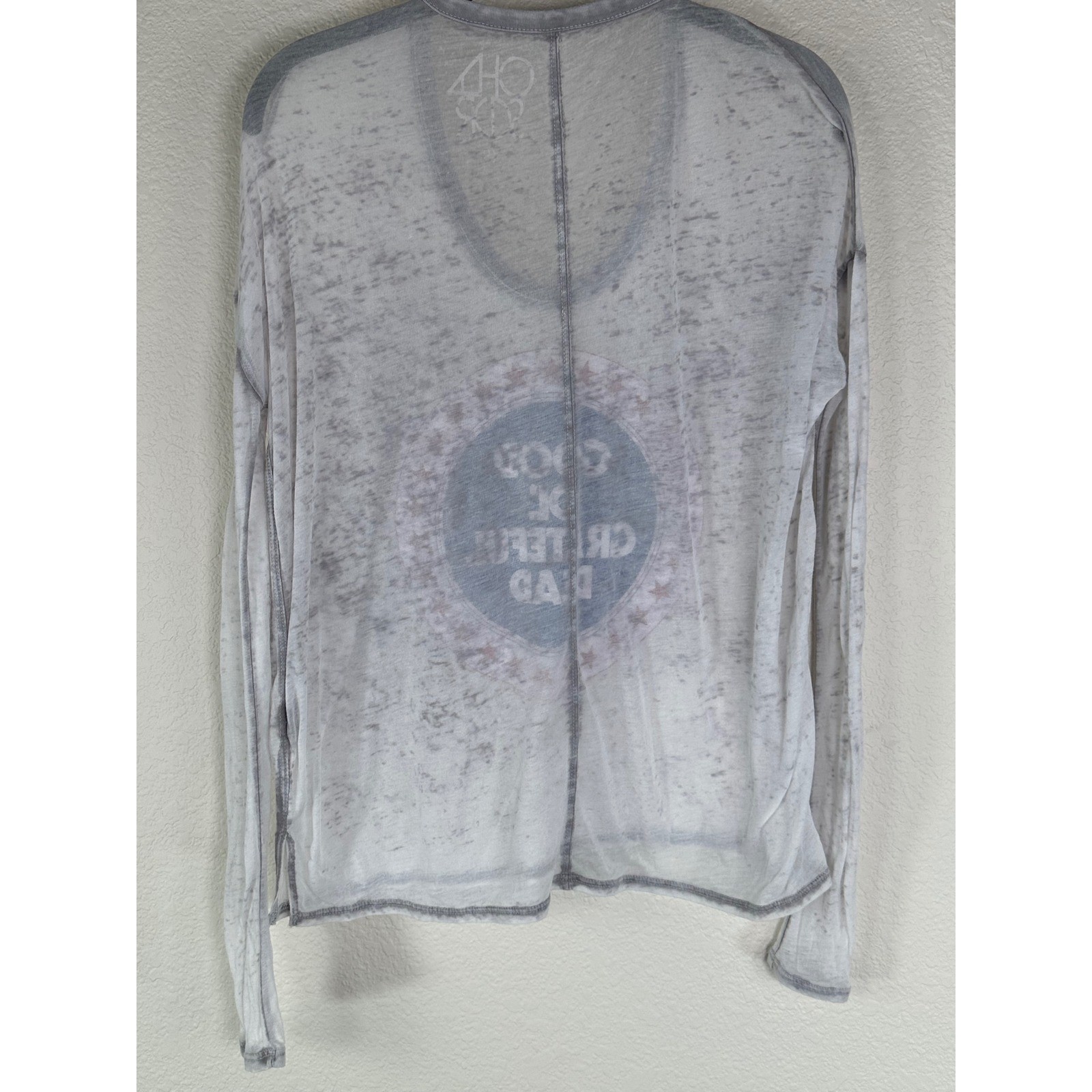 Chaser Grateful Dead Burnout Tee XS Gray Graphic Long Sleeve Sheer Distressed image 5