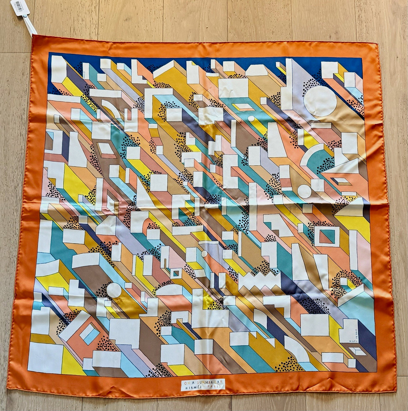 Hermes Paris On a Summer Day Nigel Peake Geometric Multicolor Women Scarf