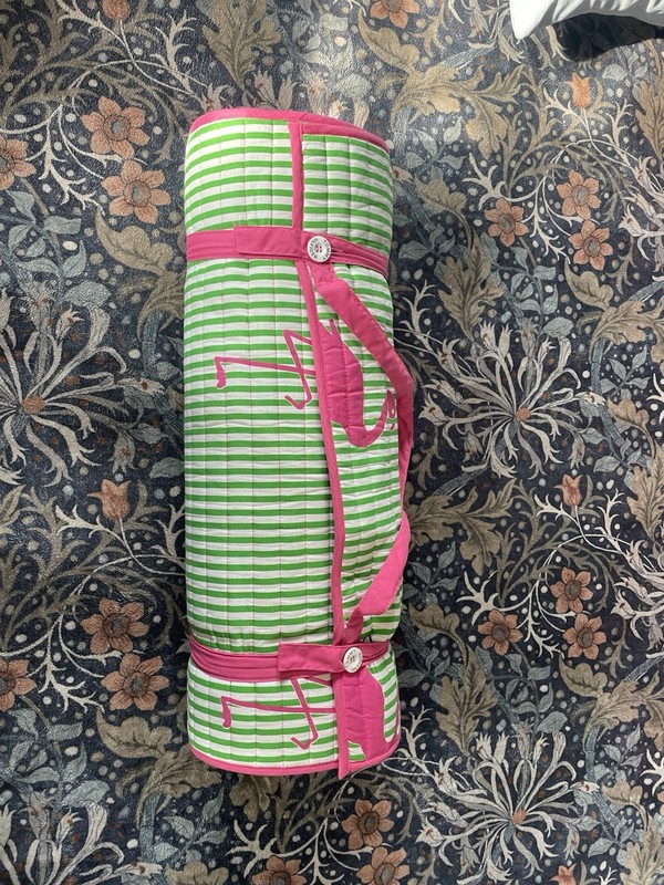 TOMMY HILFIGER GreenStripe Flamingo Roll up Beach Pool Mat Pillow & Carry Strap