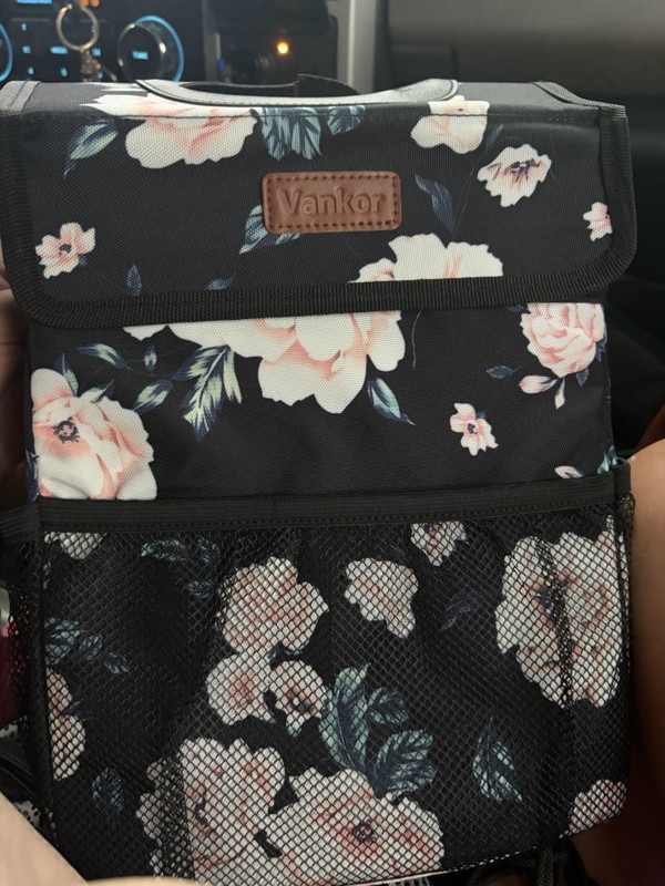 Vankor Insulated Floral Lunch Bag Snap Lid Shoulder Strap Mesh Pocket 16 Can