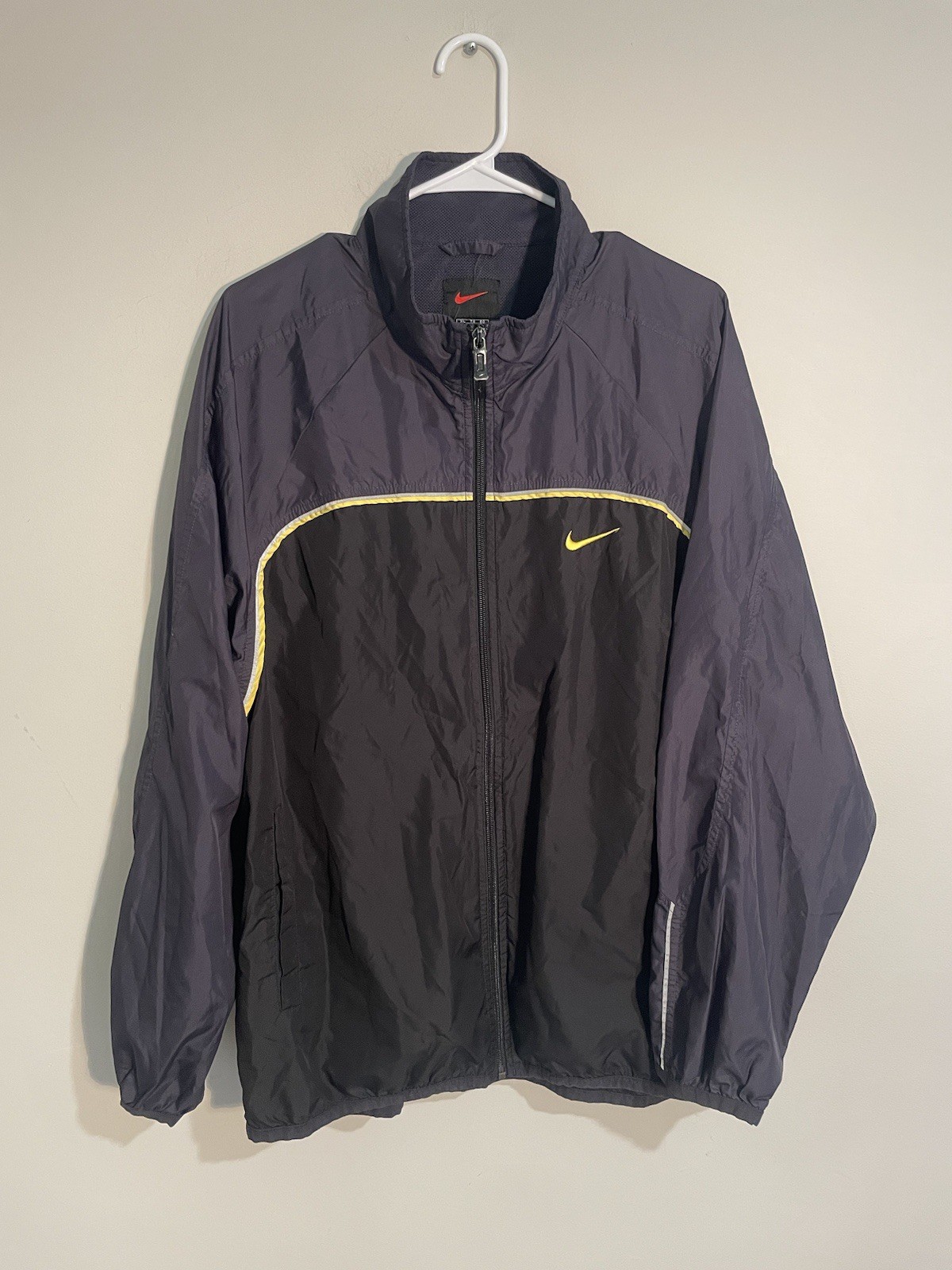 SACAI X NIKE Giacca a vento Nike vintage uomo XL nero blu manica lunga Swoosh Spellout