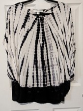 KAREN KANE White Black Tie dye Stretch Blouse Size Large L