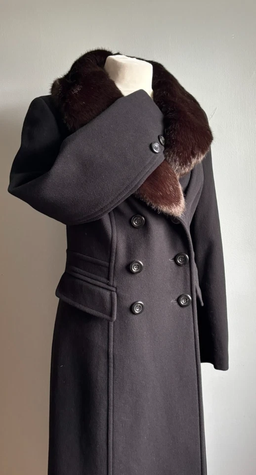 LAURA ASHLEY длинная шерсть пальто 16 14 кашемир меховой воротник викторианский крой flare езды - Изображение 4 из 4