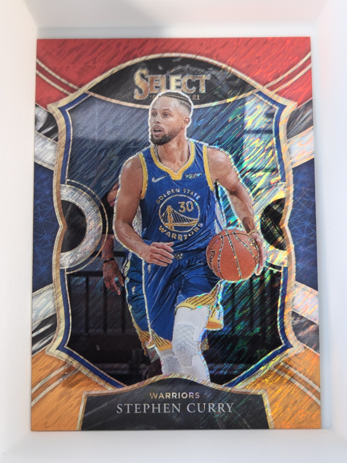 STEPHEN CURRY 2020-21 Select CONCOURSE RED WHITE ORANGE SHIMMER PRIZM GS WAR