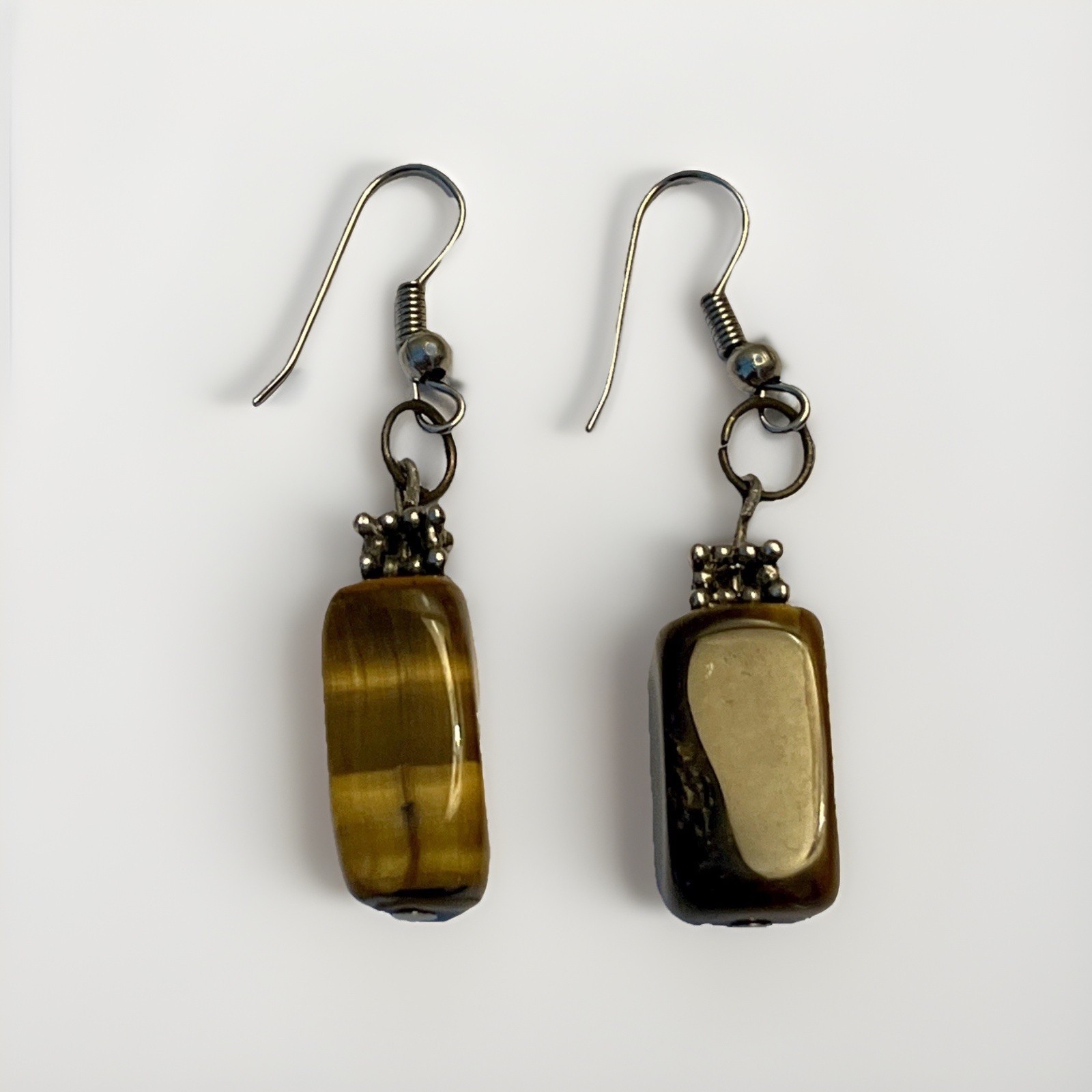 Tiger’s Eye Gemstone Rectangle Dangle Earrings – … - image 1