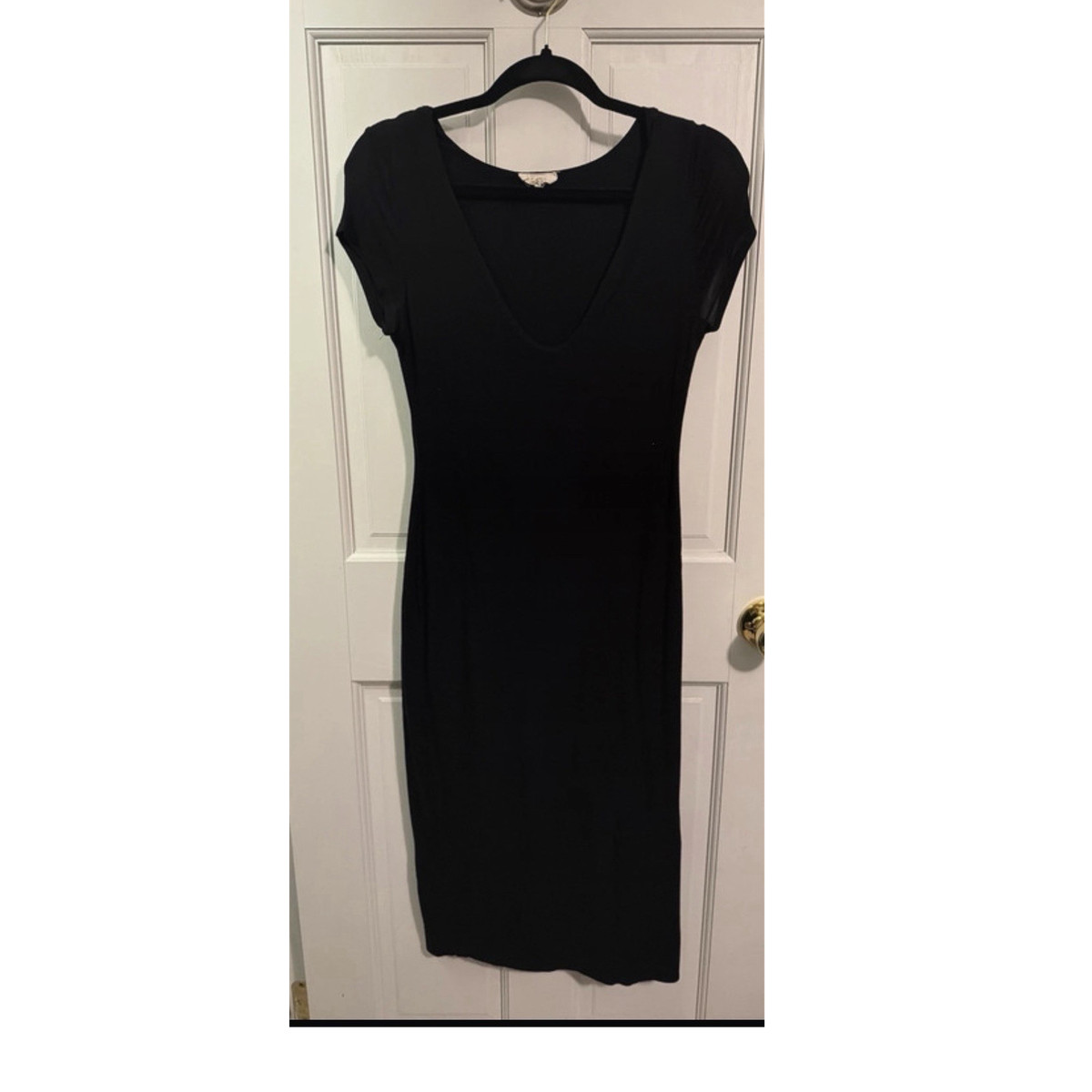 Women's Black Solid T-Shirt Dress L Short Sleeve Scoop Neck Knee Length |  eBay