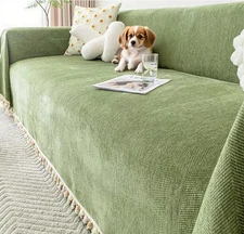 Durable Chenille Couch Cover with Fringe Anti-Slip Sofa Protector for Pets Kids