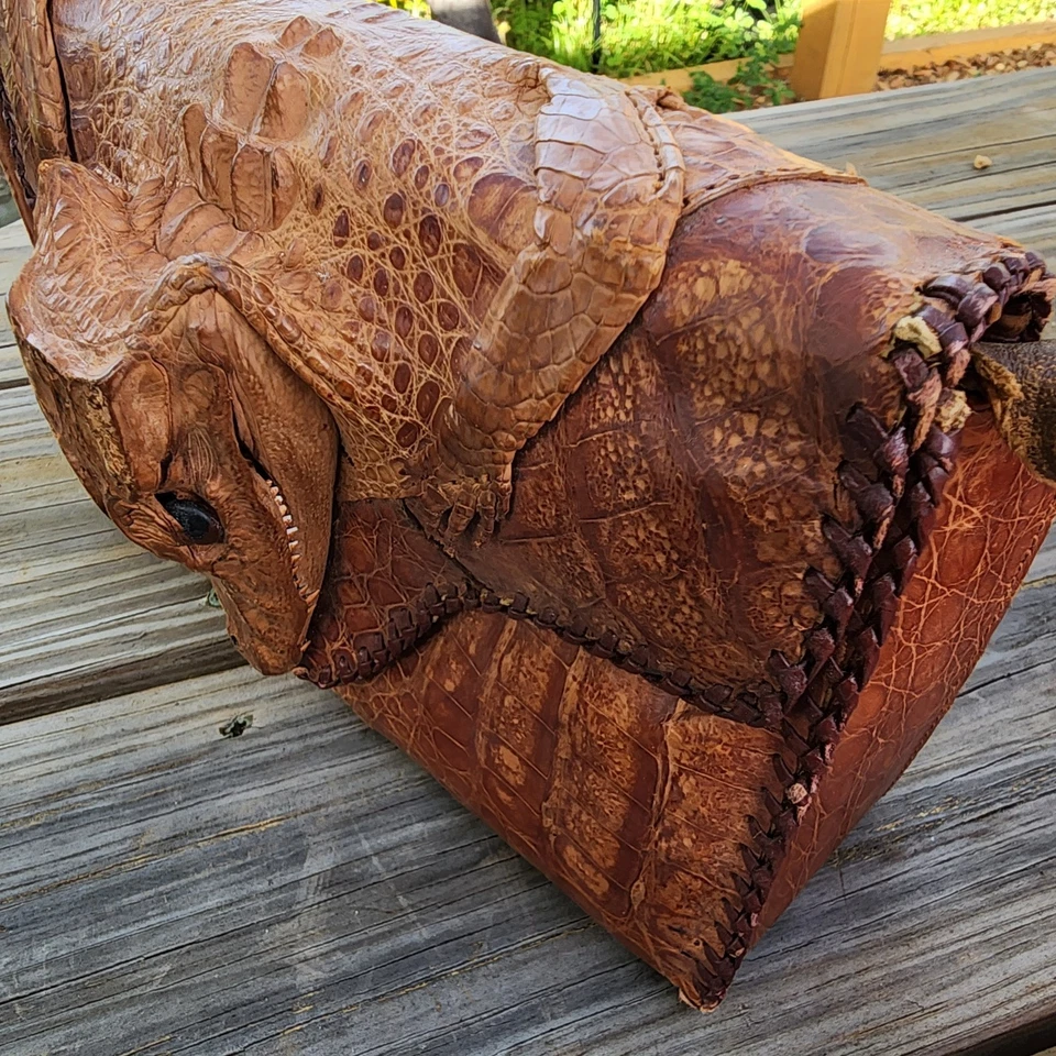 Bolso de mano vintage de cuero de cocodrilo genuino para mujer bolso sin asas cabeza pierna taxidermia Foto 4 de 4