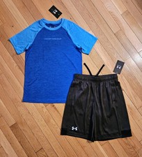 NEW Under Armour Youth Big Boy Tee Short Set, Blue YXS, YS, YM