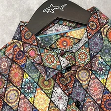 Gene Hiller Shirt Mens XXL Mandala Print 100% Cotton Made By Luchiano Visconti