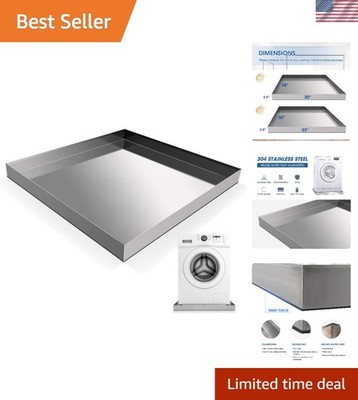 Leak-Containment Washing Machine Pan - 28'' x 30'' Anti-Slip Stainless Steel Tray