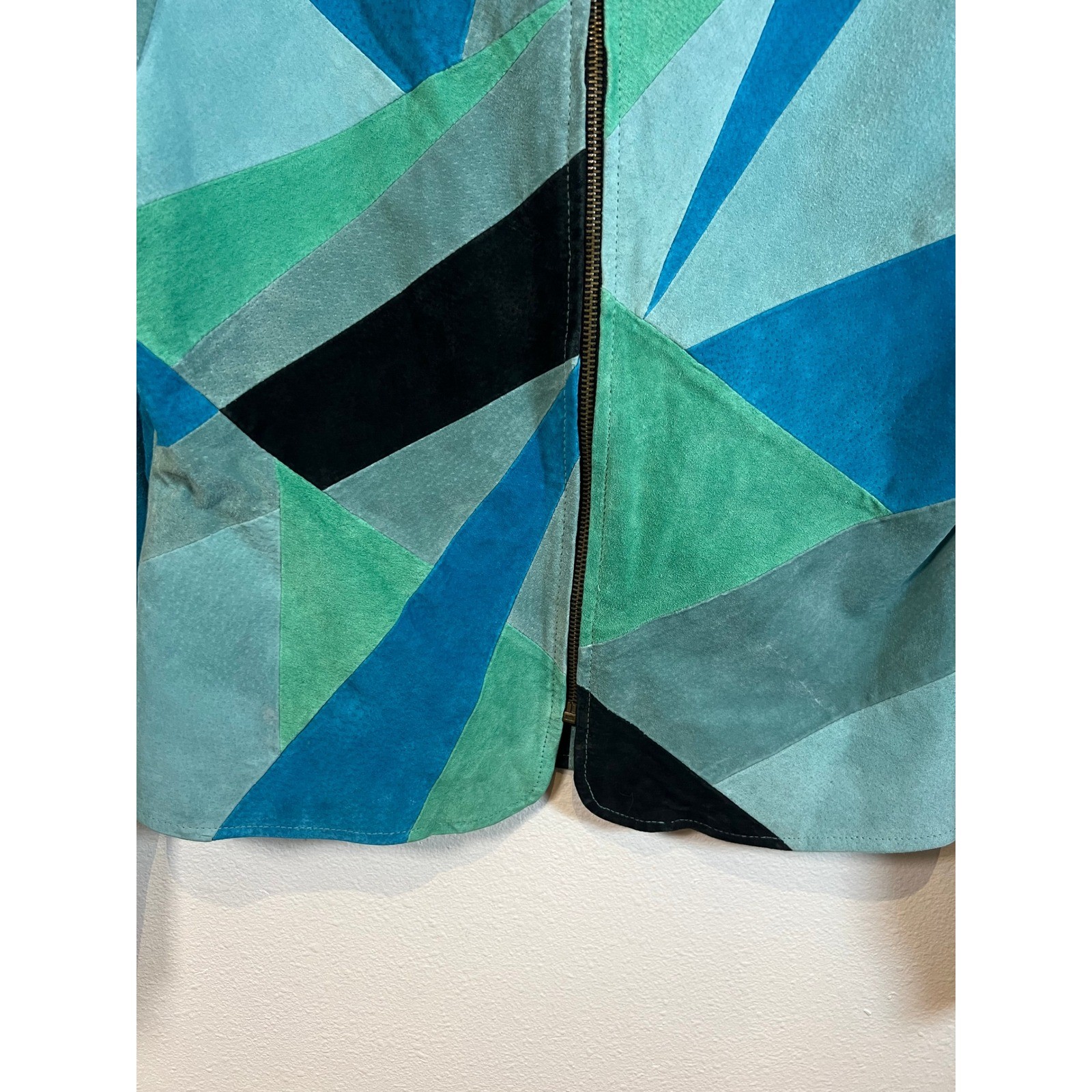 VTG Patchwork Patchwork Suede Leather Jacket Crop… - image 3