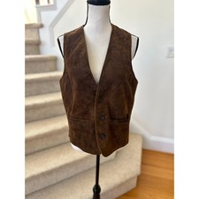Vintage Brown Faux Suede Leather Western Three Button Vest Cowgirl Rodeo