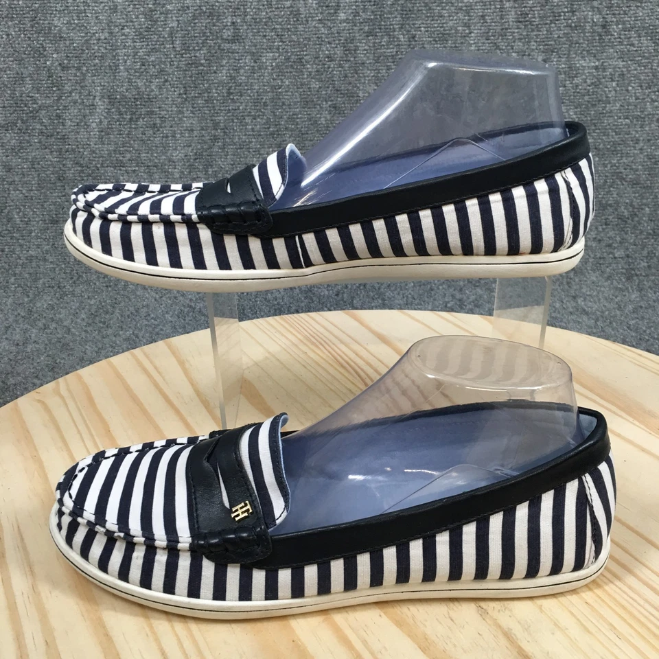 Tommy Hilfiger Zapatos Mujer 9.5 M Blanco Azul Mantequilla 3 Penny Mocasines Imitación Cuero Foto 2 de 4