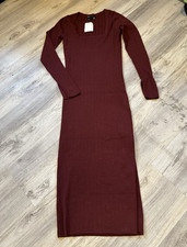ASOS DESIGN Women’s Burgundy Ribbed Knit Square Neck Long Sleeve Maxi US 0