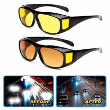 Night Vision Pro Driving Glasses Anti-Glare Polarized Wear Over Yellow Lens A