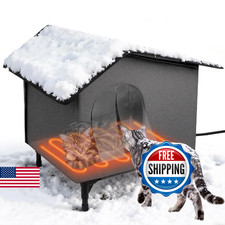 Domivans Weatherproof Heated Cat House - Outdoor Cat House with Heating Pad Bed,
