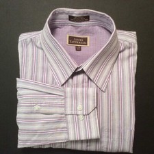 James Tattersall Purple Stripe Men's Dress Shirt 16.5-35  