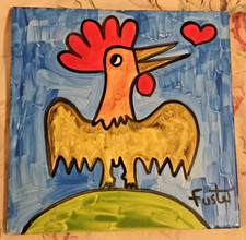 Handpainted Rooster Terra Cotta Decorative Tile / Trivet, Signed
