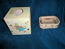 LAURA ASHLEY FUN FAIRIES PINK BLUE GREEN 2PC TISSUE BOX COVER  SOAP DISH