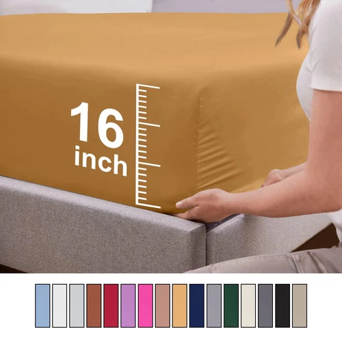 Luxurious Fitted Sheet 16" Extra Deep Pocket Mattress Bed Sheets Queen King Size