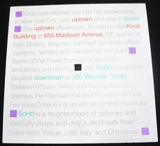 Knoll Furniture New York City Map Handout Invitation Soho Madison Avenue