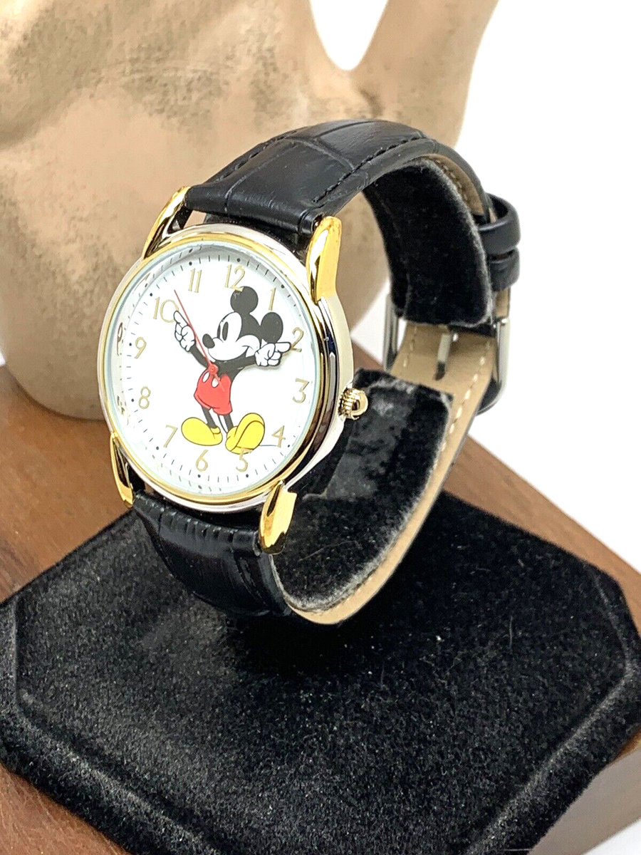 Disney Mickey Mouse Women's Watch White Dial Quartz Black Leather