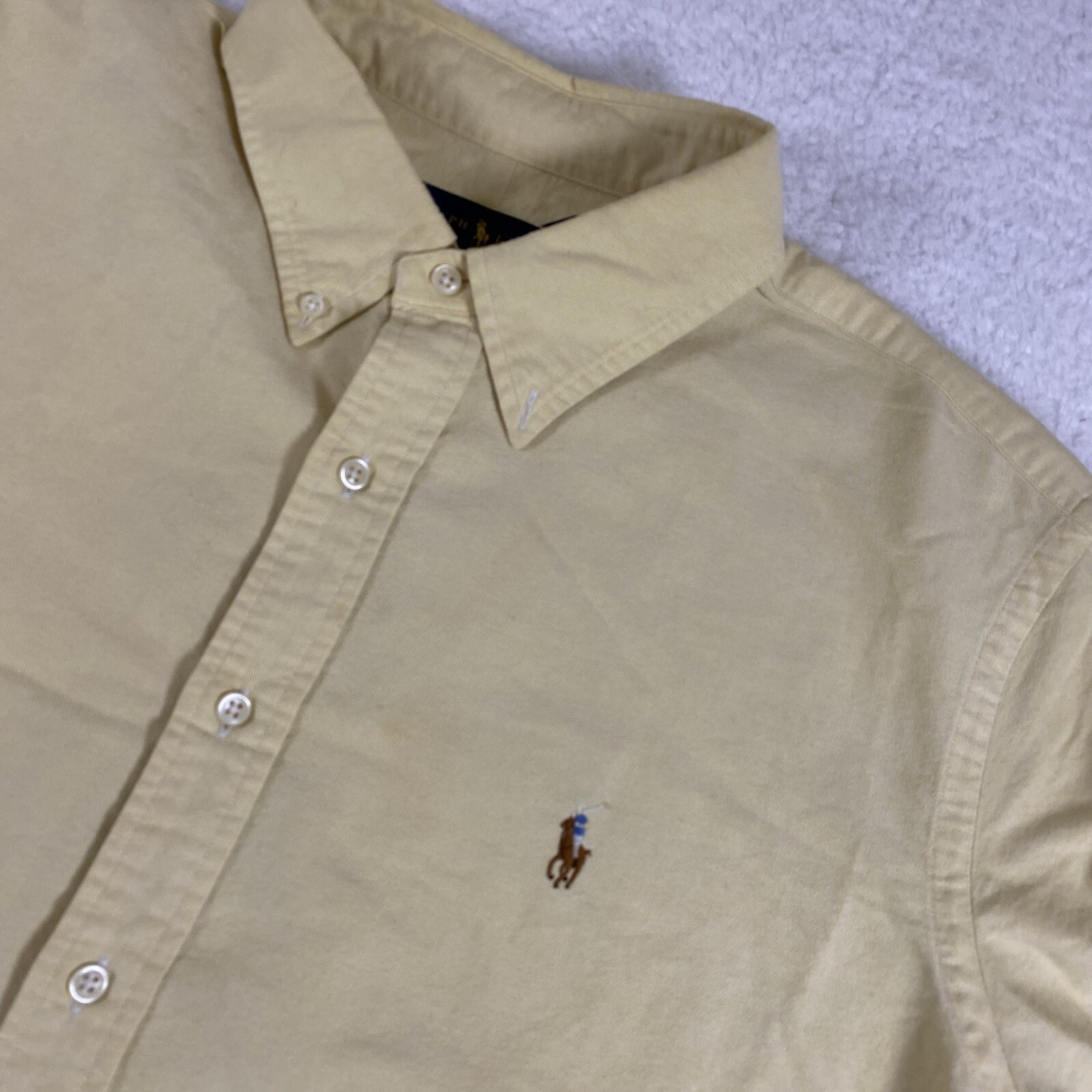 Polo Ralph Lauren camicia uomo 2XL gialla manica lunga abbottonata carne pony XXL